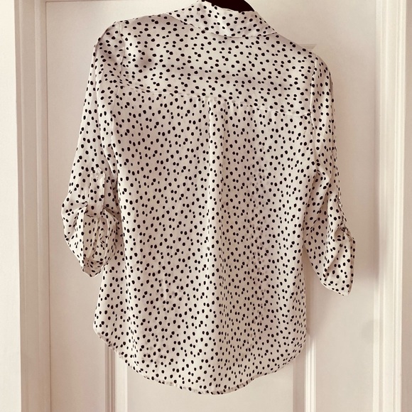 Fortune & Ivy - slightly sheer polka/animal print button up blouse - Picture 2 of 4
